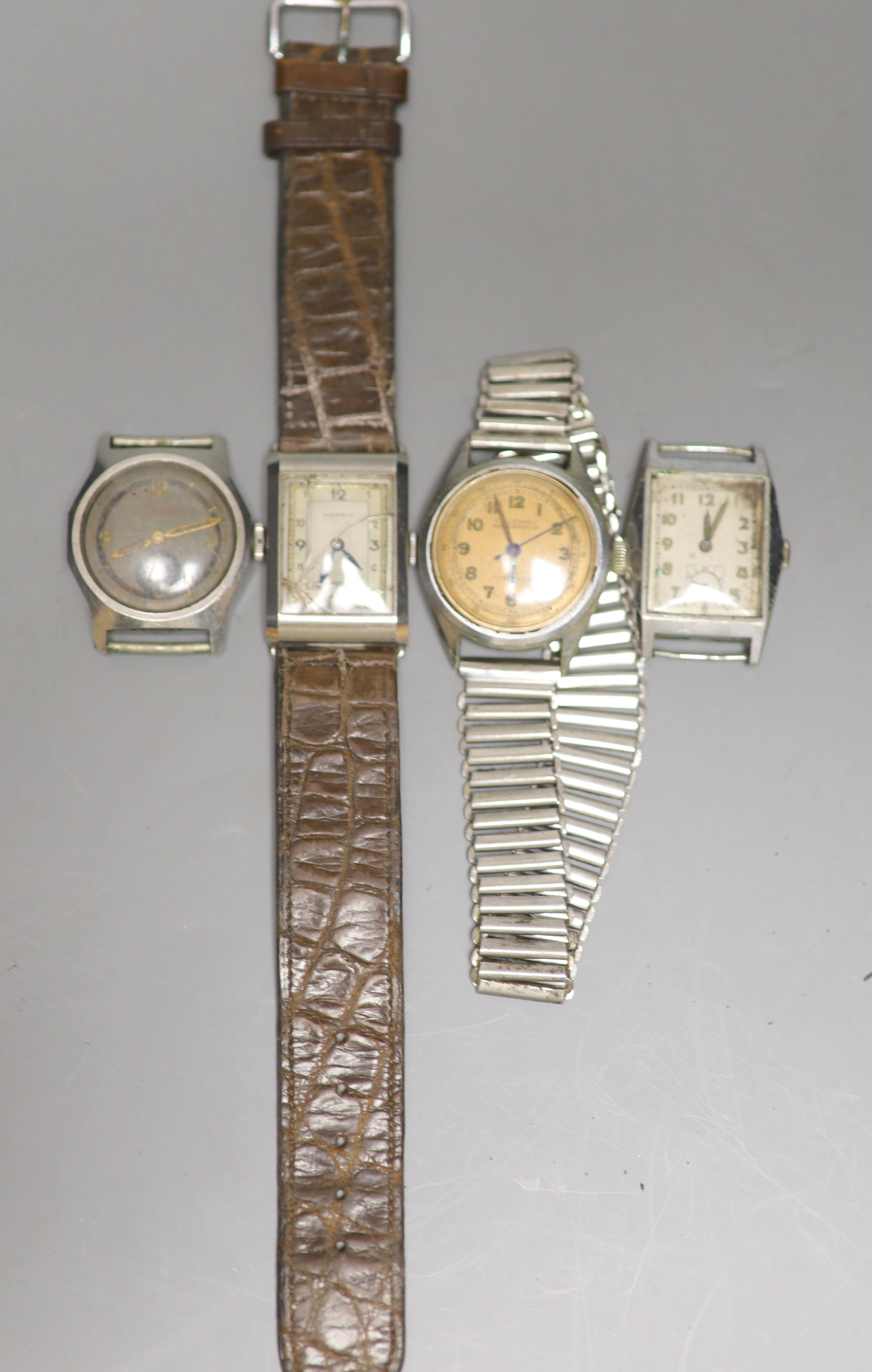 Four assorted steel wrist watches including Mido Multifort and Mappin (a.f.).